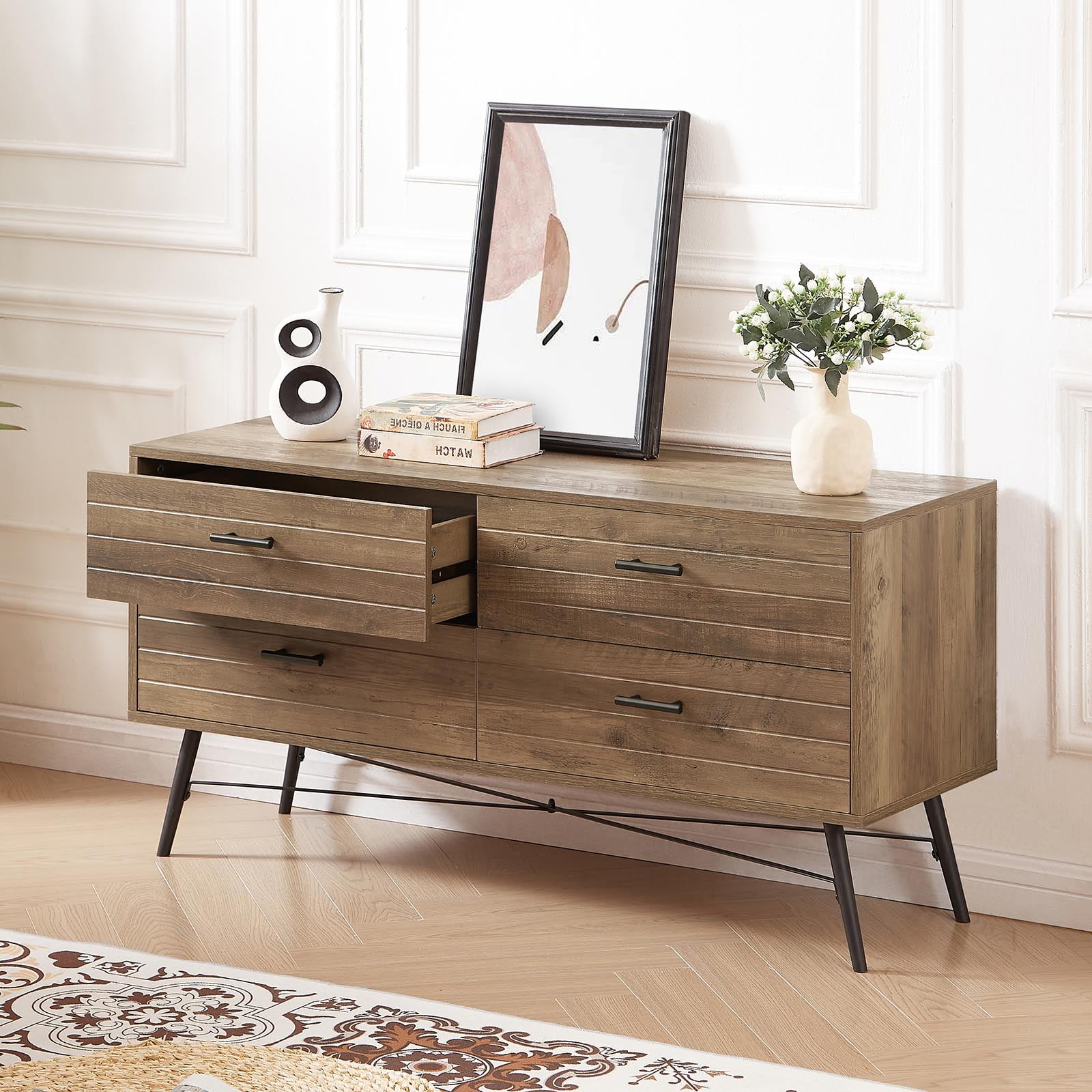 4 Drawer Chest 4 Drawer Dresser TV Stand for TV Dressers Bedroom Furniture Large Storage Tower Unit Dresser for Bedroom Closet Living Room