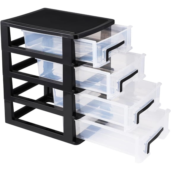 4 Drawer Desk Organizer, Plastic Home Office Storage Organizer, Makeup Organizer Storage Station Cube, Cosmetics Jewelry Storage Box, 4 Drawer for Bathroom, Desk, Office (8.31x5.98x9.92 Inch)