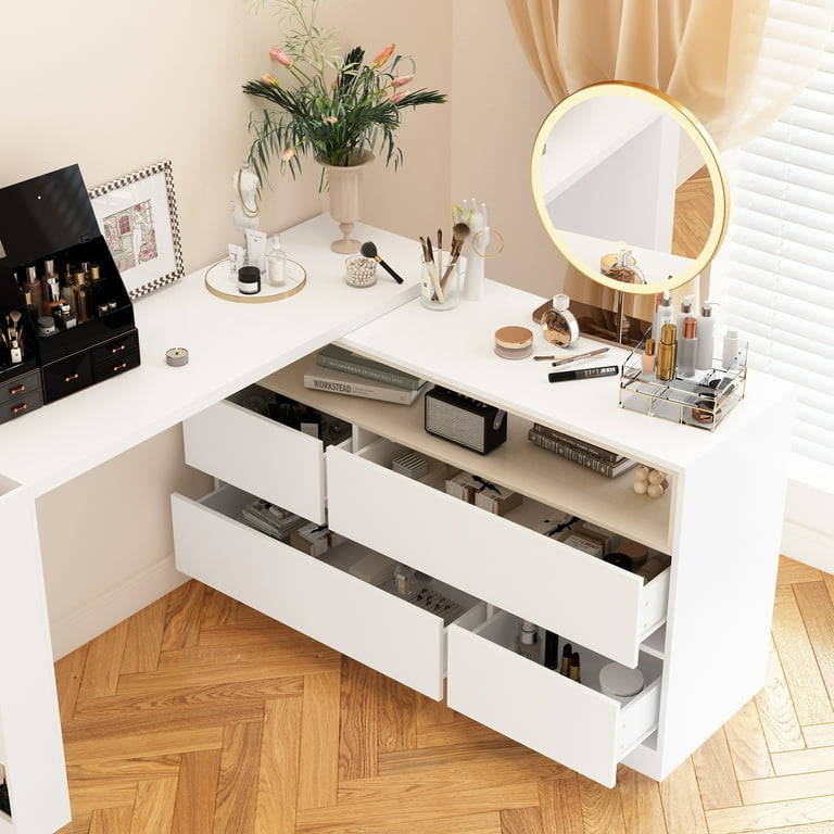 4 Drawer Desk Vanity Sideboard Bedroom Dresser Chest of Drawers White