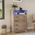 thumbnail image 1 of 4 Drawer Dresser with LED Lights and Charging Station, Modern Wood Chest of Drawers for Bedroom, Tall Nightstand with 4 Storage Drawers for Living Room, Hallway, 1 of 9