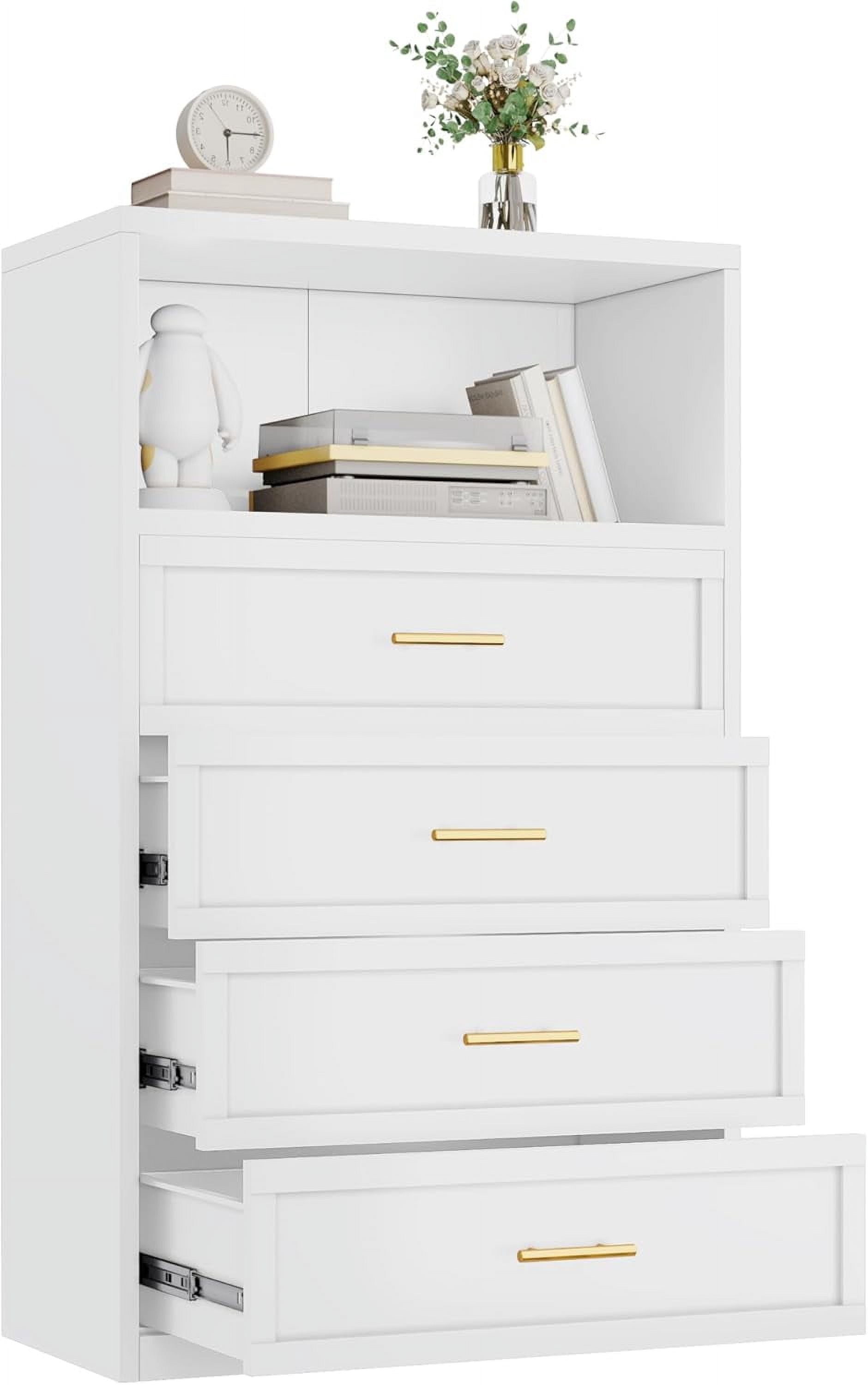 4 Drawer Dresser with Open Storage Shelves, Metal Dressers & Chest of ...