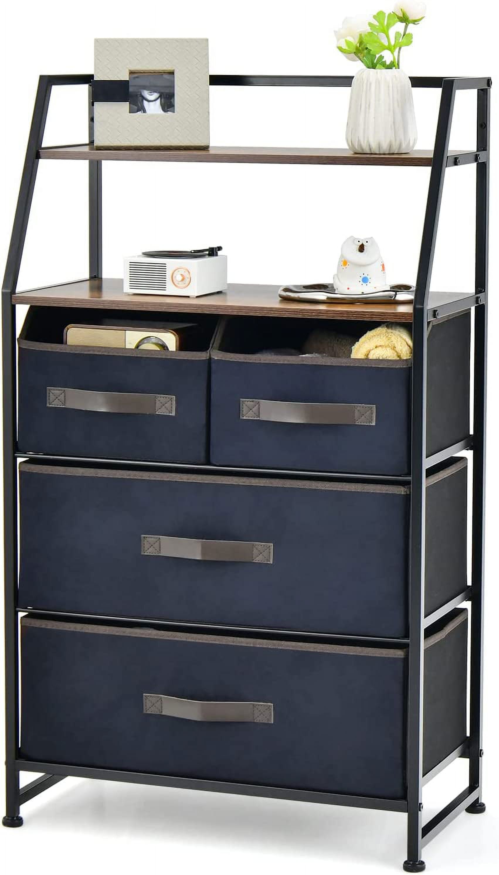 Industrial Black and Rustic Brown 4-Drawer Dresser with Shelves