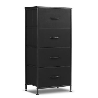 4 Drawer Dresser, Tall Chest Of Drawers Nightstand Storage Tower Storage Dresser Fabric Dresser With Wood Top for Living Room, Bedroom, Hallway,Black