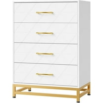 4 Drawer Dresser, Wooden Chest of Drawers, Modern Storage Tower with Metal Handles and Legs, Storage Organizer Unit with Anti-Tipping Device for Bedroom, Living Room, Hallway,White