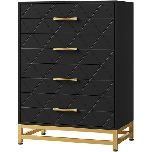 4 Drawer Dresser, Wooden Chest of Drawers, Modern Storage Tower with Metal Handles and Legs, Storage Organizer Unit with Anti-Tipping Device for Bedroom, Living Room, Hallway,BLack