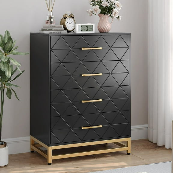 4 Drawer Dresser, Wooden Storage Tower with Metal Handles, 36" Tall Space Saving Storage Organizer​