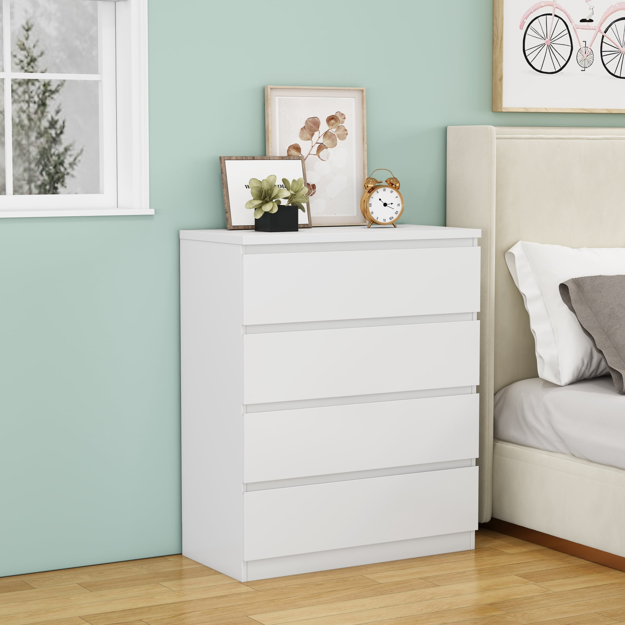 4 Drawer Dresser for Bedroom,31.5"W Modern Chest of Drawers with Hidden Handle,Wooden Closet Chests Organizer for Bedroom, Living Room,White