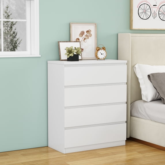 4 Drawer Dresser for Bedroom,31.5"W Modern Chest of Drawers with Hidden Handle,Wooden Closet Chests Organizer for Bedroom, Living Room,White
