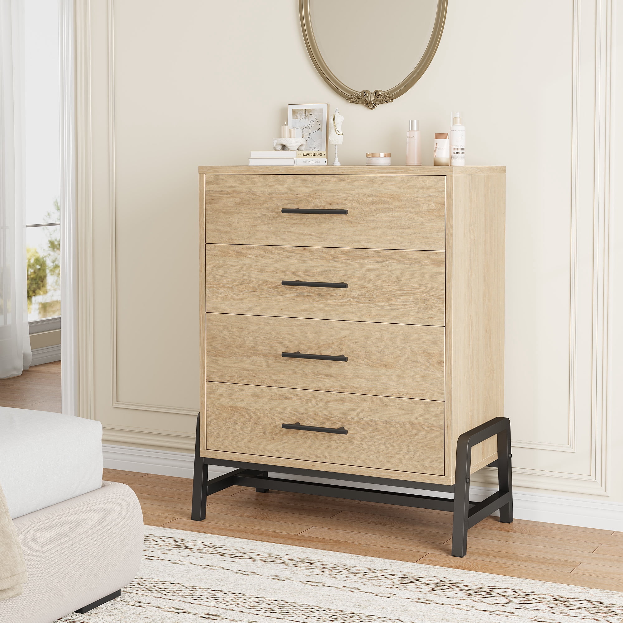 4 Drawer Dresser for Bedroom, Modern Chest of Drawers with Metal ...
