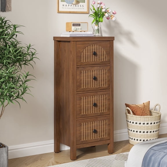 4 Drawer Dresser for Bedroom Tall Chest of Drawers Wood Storage Dresser Organizer Nightstand for Living Room