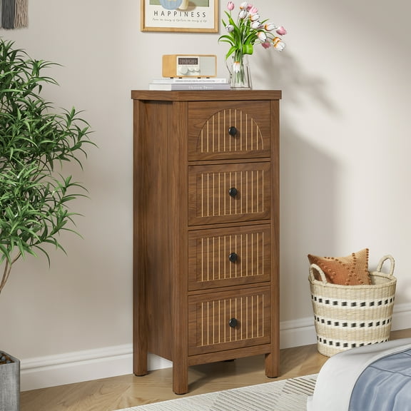 4 Drawer Dresser for Bedroom Tall Chest of Drawers Wood Storage Dresser Organizer Nightstand for Living Room