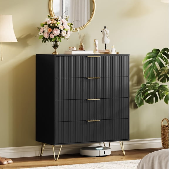 4 Drawer Dresser for Bedroom,Vertical Storage Cabinet & Small Space Organizer, Slim Nightstand Alternative