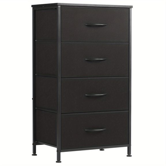 4 Drawer Dresser with Fabric Drawers and Steel Frame, Wood Top Storage Tower for Closet