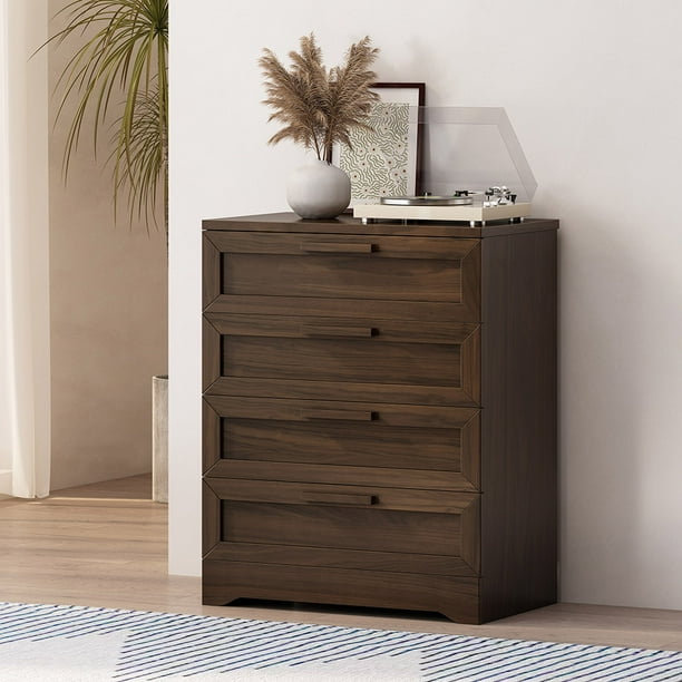 Simple and Stylish Dresser with 4 Drawers Sturdy Construction Walnut