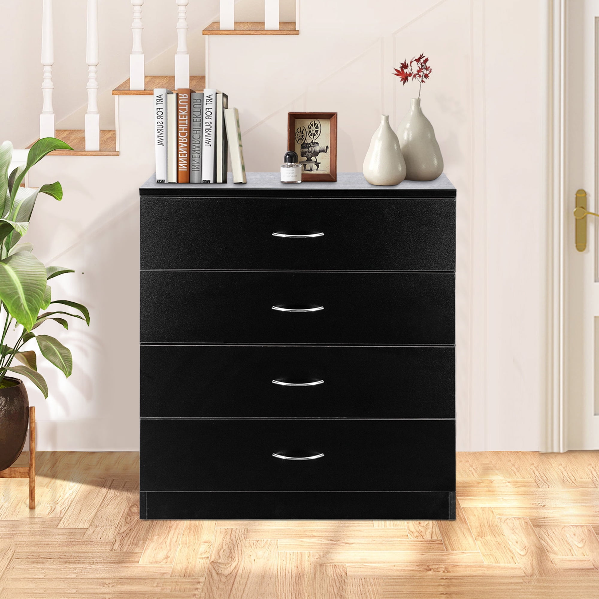 4 Drawer Dressers for Bedroom, Black Nightstand with Drawers, Storage  Drawer Tower, Wood Chest of Drawers for Clothes, Hallway, Entryway