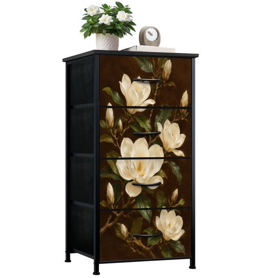 4-Drawer Fabric Dresser with Steel Frame, Magnolia Flowers zen Elegant ...