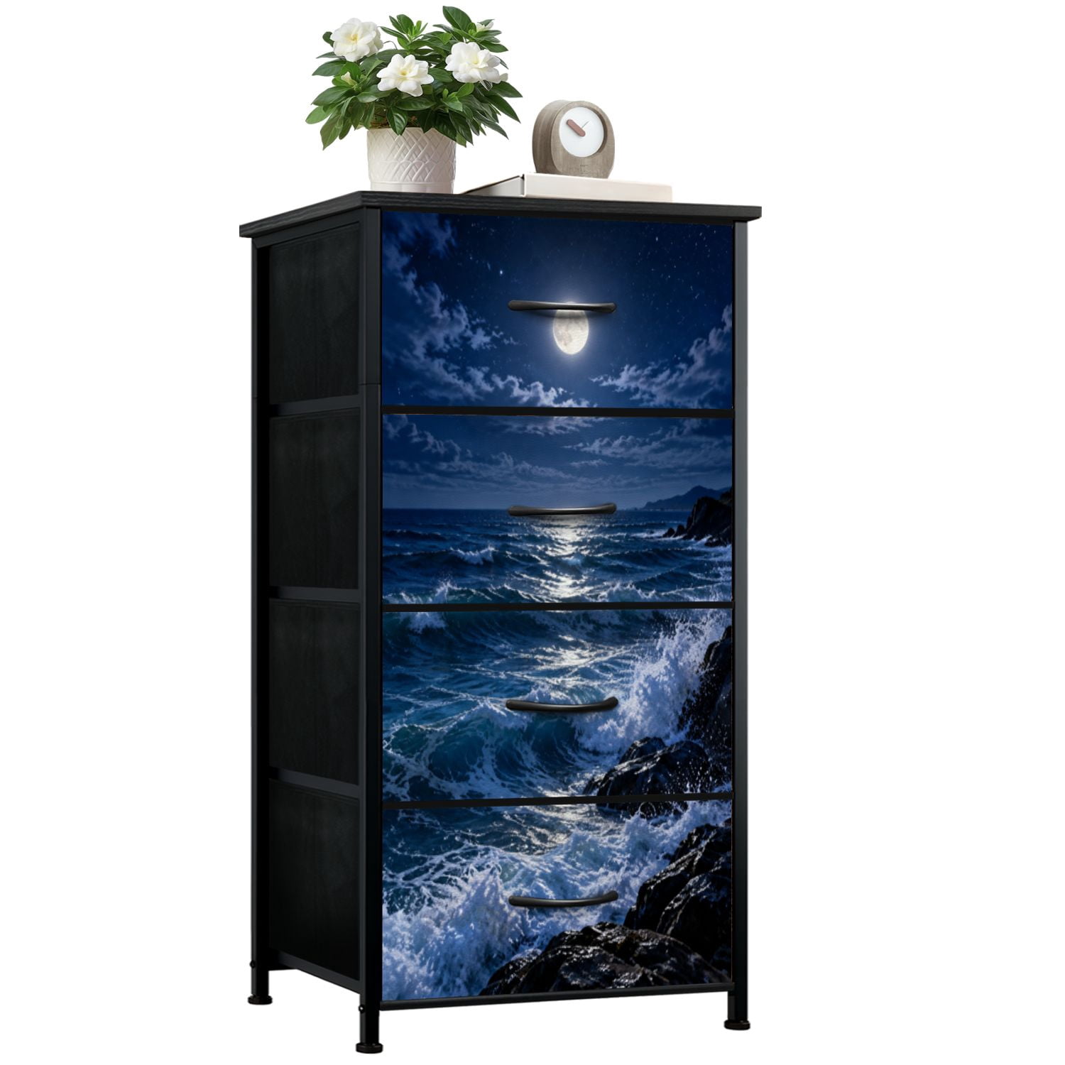 4-Drawer Fabric Dresser with Steel Frame, Ocean stormy sea Waves Under ...