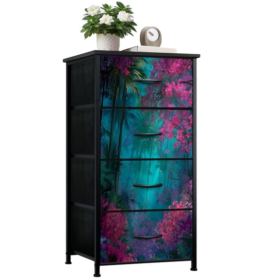 4-Drawer Fabric Dresser with Steel Frame, Tropical Jungle Medieval ...