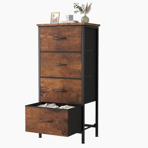 4 Drawer Fabric Dresser Storage Cabinet with Steel Frame and Wood Top ...