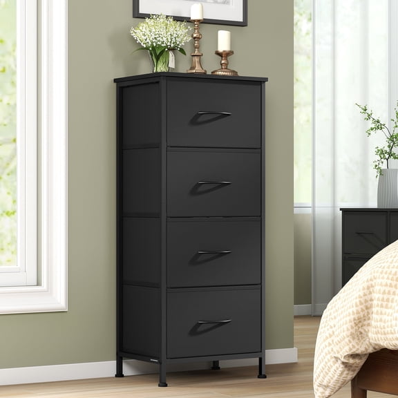 4-Drawer Fabric Dresser with Steel Frame, 66 lb Top Load Storage Organizer for Bedroom Closet, Black