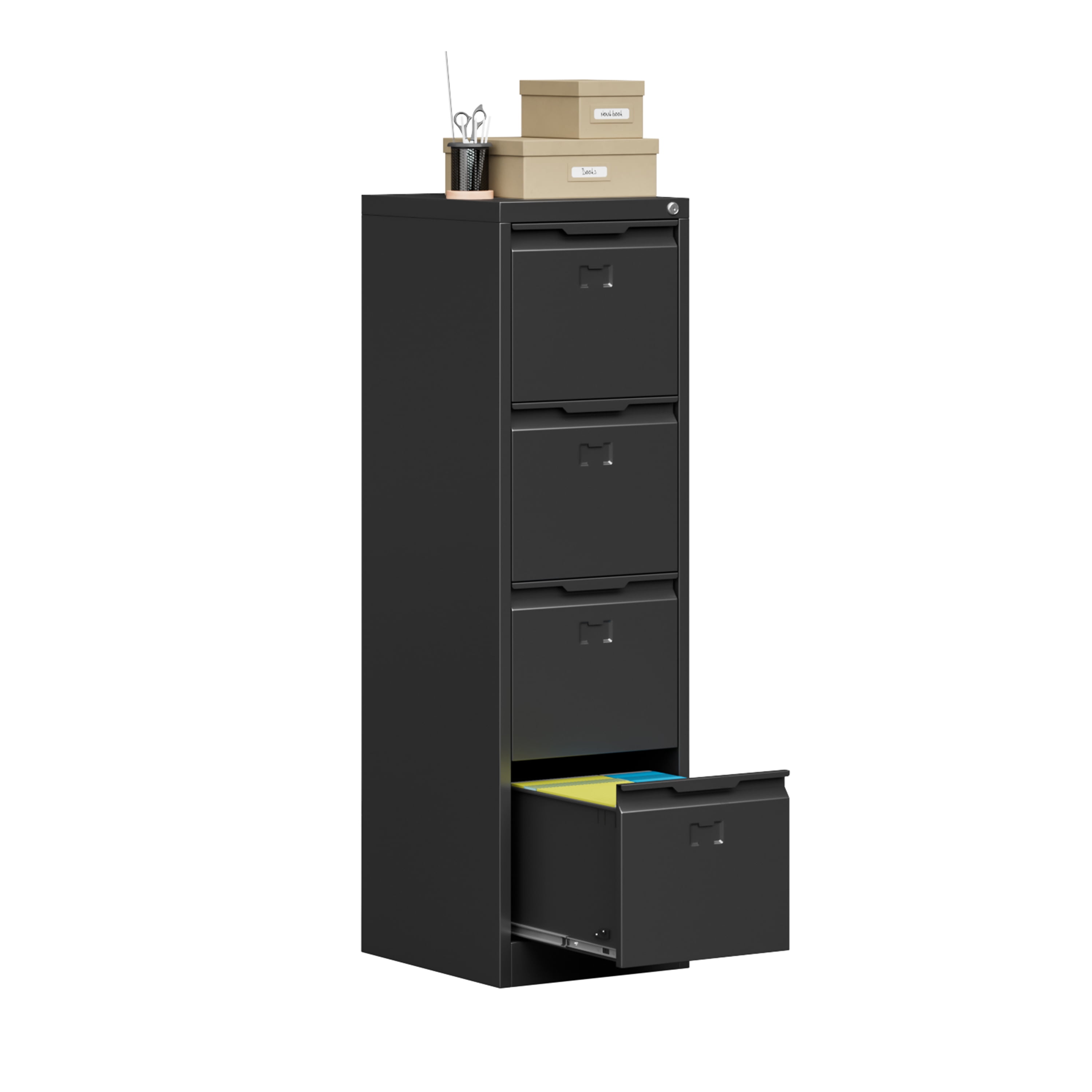 4 Drawer File Cabinet 17.8 D Metal Filing Cabinets with Lock Vertical Filing Cabinet for Home Office Steel File Cabinet for Letter Legal A4 F4 Size Easy Assemble Black Walmart
