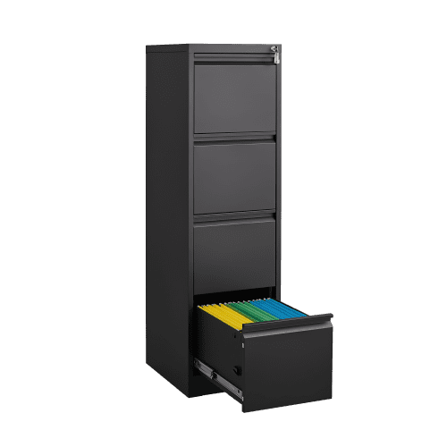 4 Drawer File Cabinet, Black File Cabinet with Lock, Adjustable Hanging Rods, Suitable for Offices and Study Rooms, Assembly Required