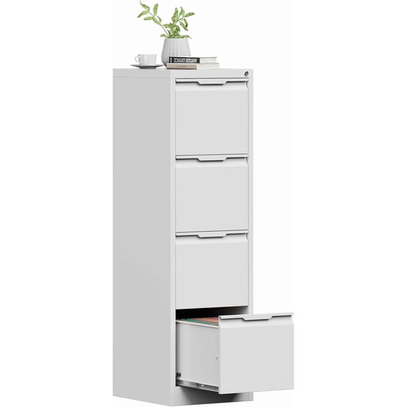 4 Drawer File Cabinet with Lock, 17.8'' Deep Filing Cabinets for Home Office, White Locking Vertical File Cabinets for Letter/Legal/A4/F4 Size, Assemble Required