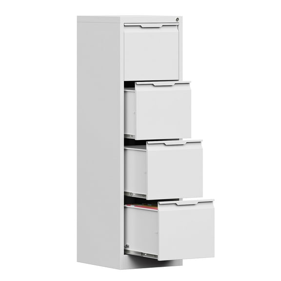 4 Drawer File Cabinet with Lock,17.8" Deep Metal Filing Cabinet,Vertical File Cabinets for Home Office,Locking File Cabinet Tall for Hanging A4/F4/Letter/Legal -Assembly Required(White)