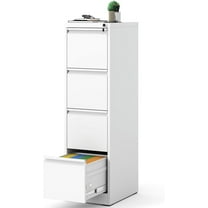 4 Drawer File Cabinet with Lock, 18" D Metal Vertical Filing Cabinets, Steel File Storage Cabinets for Home Office, Hanging A4 Legal/Letter Size Narrow File Cabinet, Assembly Required