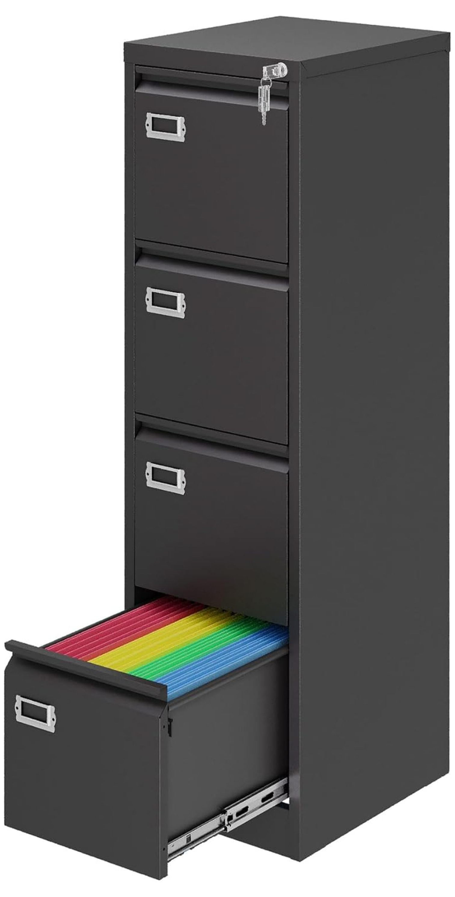 4 Drawer File with Lock, Metal Filing Vertical Small