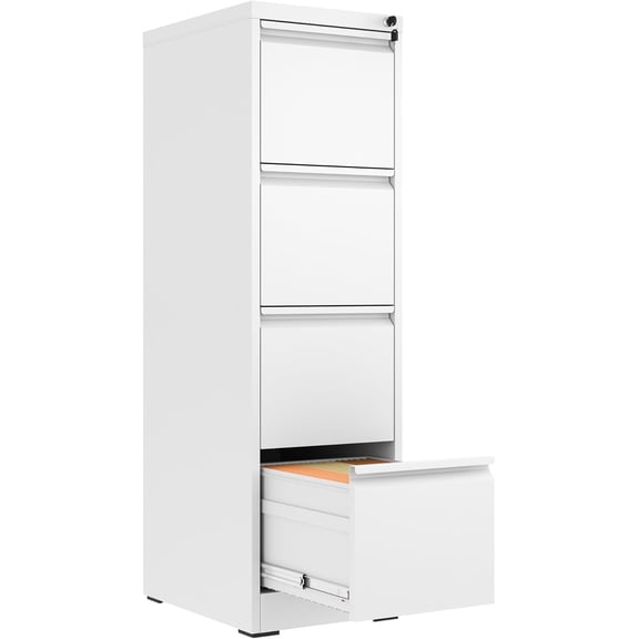 BIZOEIRON 4 Drawer Metal File Cabinet with Lock, Vertical Filing Cabinet for Hanging Legal/Letter Size Files, White