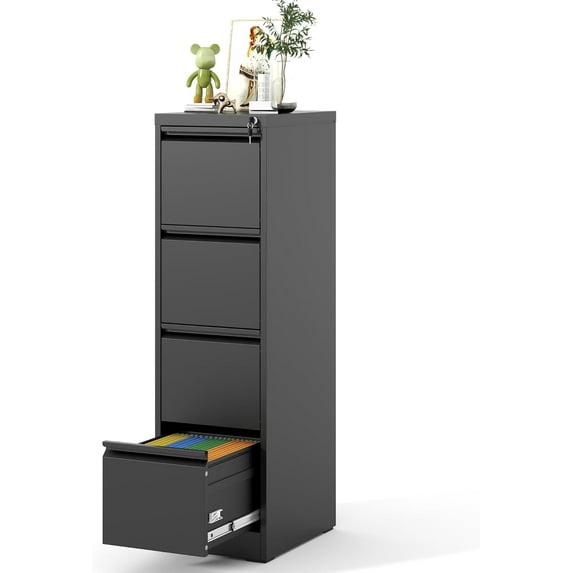 G3C33958LVIYET File Cabinet, Vertical File Cabinets with Lock for Home Office,Heavy Duty Office Steel Filing Cabinet for Hanging Letters/Legal/A4, Assembly Required (Black, 4 Drawers)