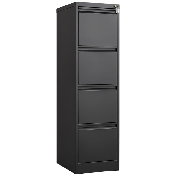 4 Drawer File Cabinet, Vertical Metal Filing Cabinet with Lock and 2 Foldable Keys, File Cabinet for Home Office, Anti-Tip 3 Storage Drawers for Letter/Legal/A4/F4 Size, Black
