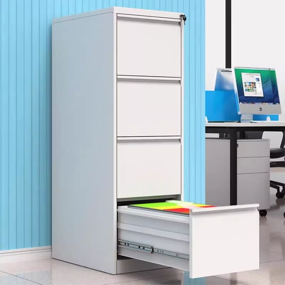 4 Drawer File Cabinet with Lock,Metal Vertical File Storage Cabinet for Office,School,Home,White
