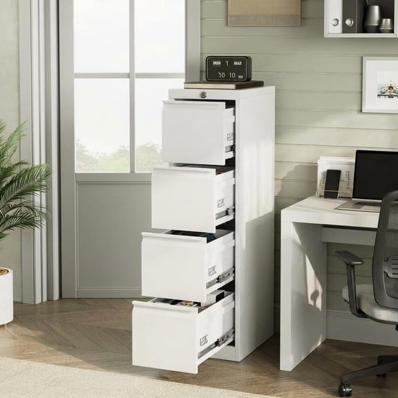 4-Drawer File Cabinet with Lock ,Vertical File Cabinet for A4/Letter/Legal Size File,Metal Storage Cabinet,Easy Assembly