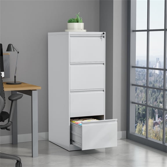 4 Drawer File Cabinet with Lock, Vertical Filing Cabinets Lockable Metal Drawers for Home Office, Steel Storage Organizer Hanging Letter/Legal White