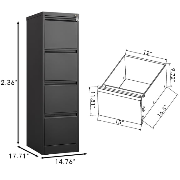 4-Drawer Filing Cabinet | Drawers with 60KG Load Capacity | Phosphorus-Free Coating | Protects Files with Lock