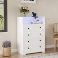 thumbnail image 1 of 4-Drawer LED Dresser with Charging Station, Modern Wood Nightstand with 2 AC Outlets & 2 USB Ports, Tall Storage Organizer for Bedroom Living Room, 1 of 9
