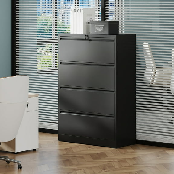 4 Drawer Lateral File Cabinet with Lock Heavy Duty Steel Filing Cabinet for Home Office, Wide Storage for Letter Legal A4 F4 Files, Full Extension Quiet Slides
