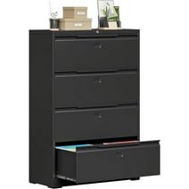 4 Drawer Lateral File Cabinet, Metal Lateral File Cabinet with Lock, Office Lateral Filing Storage Cabinet for Hanging Files Letter/Legal/F4/A4 Size, Easy Assemble Black