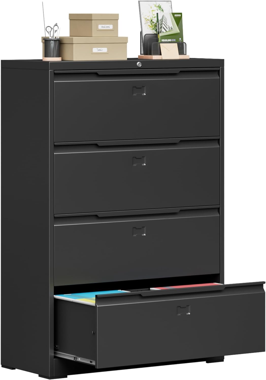 Assemble File Box 4 Drawer Lateral File Cabinet, Metal Lateral File Cabinet with Lock ...