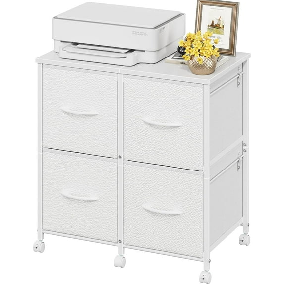 4 Drawer Lateral File Cabinet, Mobile Filing Cabinet for Large Printer, Home Office Functional Small Office Storage Cabinet & Printer Stand, Fits Letter/A4, White