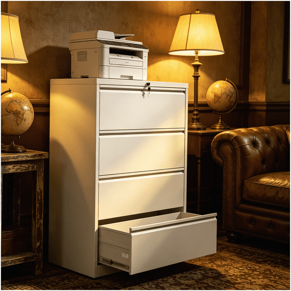 4-Drawer Lateral File Cabinet for Office Organization, White Metal Storage Cabinet with Locking System and Anti-Tip Design
