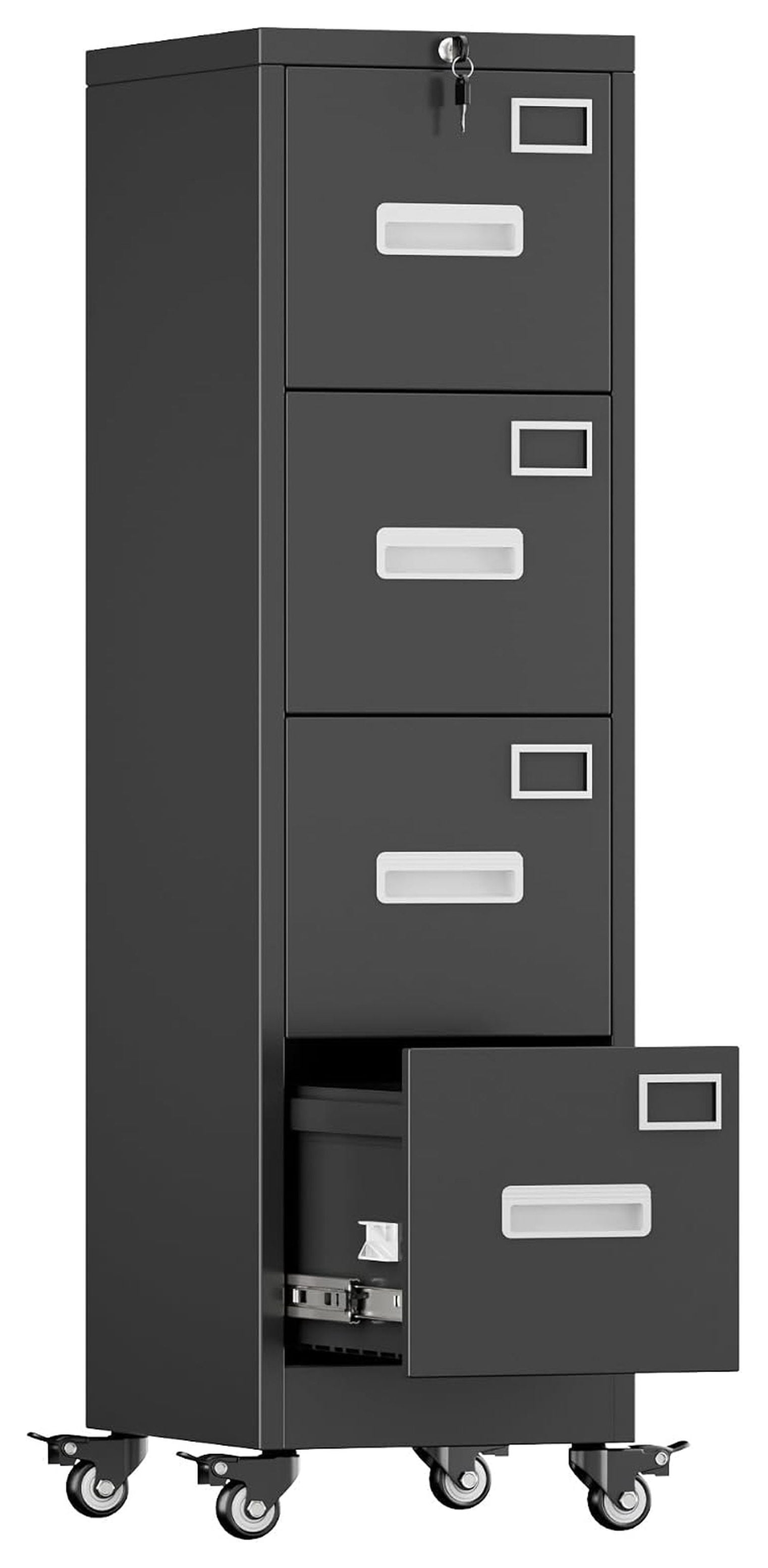 4 Drawer Metal File Cabinet Black Lockable Letter Legal Vertical ...