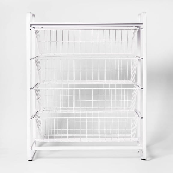 4 Drawer Metal Storage Organizer White - Steel Utility Storage, Fixed Shelves, Universal Wire Drawers