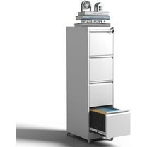 4-Drawer Mobile File Cabinet with Lock and Wheels, Tall Vertical Filing Cabinets Steel Rolling Storage Cabinet for Home Office Legal/Letter/A4 Files, Require Assembly (White)
