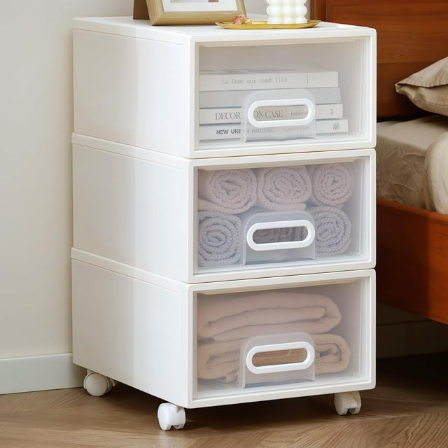 4 Drawer Plastic Drawers Stackable Drawers Clear Cart with Wheels for