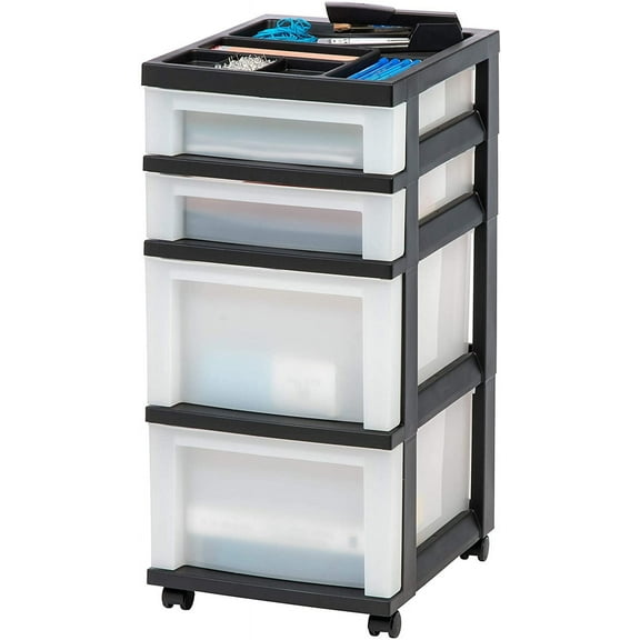 4-Drawer Plastic Rolling Storage Cart with Casters - On Sale! Space-Saving Organizer for Classroom Art Supplies, Bathroom/Laundry Room