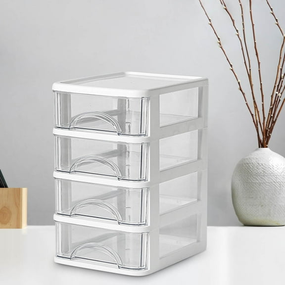 4 Drawer Plastic Storage, Mini Drawer Unit, White Frame with Clear Drawers for Craft Storage, Desktop Plastic Drawer Storage Organizer for Home, Office