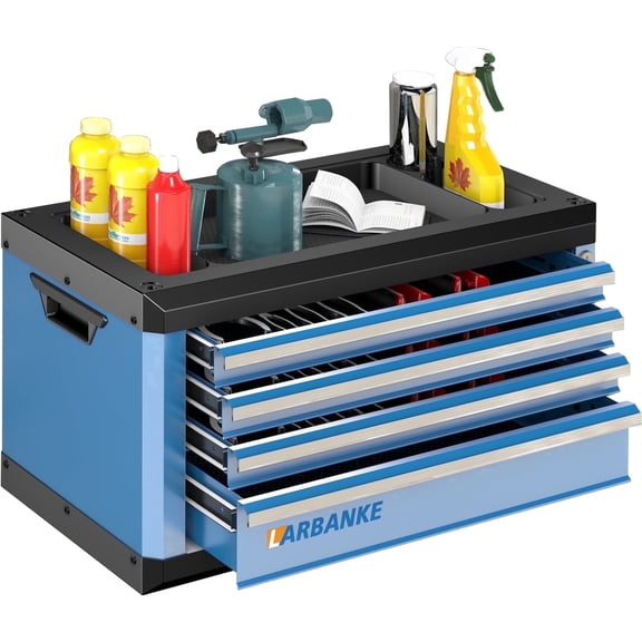 4-Drawer Portable Tool Box with Lock, Multifunctional Countertop & Stackable Design, Includes Drawer Liner, Connects with 5&7-Drawer Chests